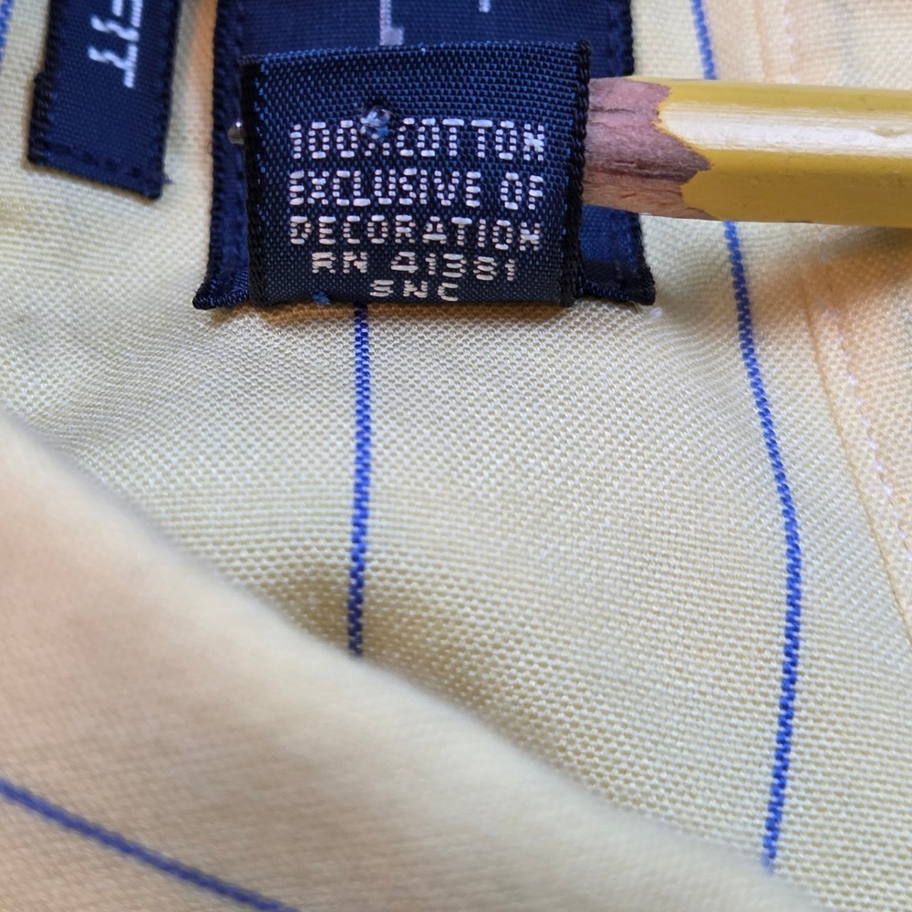 Ralph Lauren Button Down Shirt Mens 17.5 34/35 Yellow Blue Pinstripe Classic Fit - Picture 6 of 8